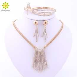 Latest Fashion Trendy Jewellery Set For Women Gold/Silver Plated Beads Collar Necklace Earrings Bracelet Ring Sets