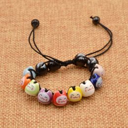 Wholesale-Handmade Creamic Beads Charm Fortune Money Cat Red String Lucky Bracelet Adjustable