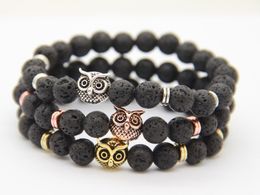 2016 New Arrival Mens Beaded Bracelets Wholesale 8mm Lava Rock Stone Beads Owl Eagle Bracelets Party Gifts