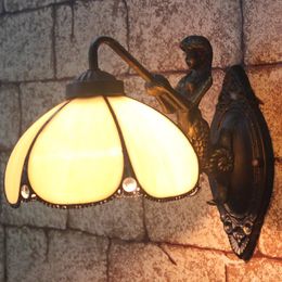 Tiffany Resin Mermaid Glass Corridor Wall Lamps Stair Case Bronze Lamp holder Bedroom Bedsides Wall Sconce alcony Porch Vintage Wall Lamp