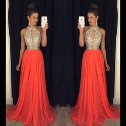 2016 Pageant Dresses Halter High Neck Prom Dresses Cheap Bridesmaid Dresses Chiffon Long Dresses Evening Wear Custom Made Formal Party Gowns