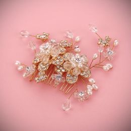 2016 Europe Style Gold Hand Made Bride Hair Combs Pearl Hair Jewellery Crystal Hair Accessories Wedding Hair Pins Head Piece