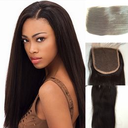 100% Brazilian Virgin Hair 3 Way Parting 4x4 Lace Closure Top Closure Yaki Straight Natural Color Human Hair Closure Free Shipping