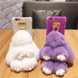 Cute Rabbit Plush Furry Case For iPhone 7 Plus TPU Fur Ball Women Girl Lady Cover Cases For iPhone X XS Max Xr 6 6s Plus