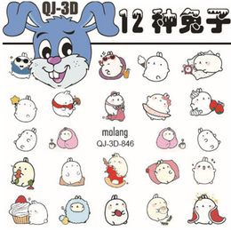 Qj--841-852 12 South Korea Cute Cartoon Rabbit Rabbit Nail Polish Manicure 3D Self-adhesive Stickers Hot Sale Free Shipping