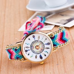 Watch Women Handmade Braided Friendship Bracelet Watch feather HandWoven wristwatch Quarzt gold Watch women dress watches