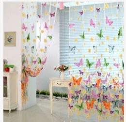 Sala Pelimets Butterfly Imprimir Sheer Cortina Panel Ventana Balcón Tulle