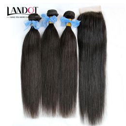 Filipino Straight Virgin Hair Weaves With Closure 4pcs/Lot Unprocessed Filipino Human Hair 3 Bundles And Lace Closures Free/Middle/3 Part
