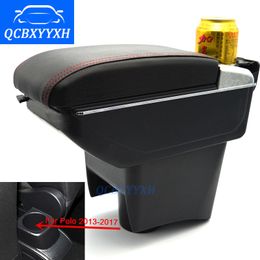 For VW Polo 2013-2017 Car-Styling ABS With PU Car Armrest Central Store Content Storage Box With Cup Holder Ashtray Accessories