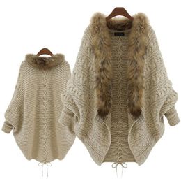 Brand European and American Style 2016 New Women Batwing Sleeve Thick Sweater Knit Cardigan Cape Women Loose Feather Sweater Coat Jacket