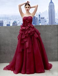 New Side Draping Colourful Winter Burgundy A-line Sweetheart Beach Strapless Organza Ball Gown Quinceanera Dresses