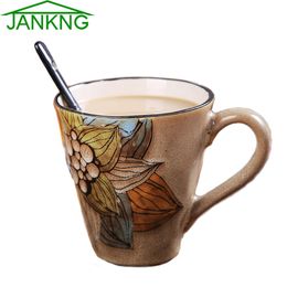 JANKNG 500mL Kawaii Ceramic Coffee Mugs Cup Hand Painted Lovely Flower Coffee Travel Mug Milk Tea Cup Elegance Mug Girl Gift