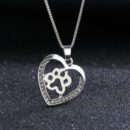 Fashion Necklace Cute Dog Paw Pendant Necklaces Rhinestone Silver Plated For Women Necklaces & Pendants Gift