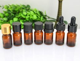 HOt Selling 5ml Glass Mini Bottles Essential Oil Bottle Perfume Sample Tubes Amber Pure Glass Dropper Vials 5CC with 7 Lids for choose