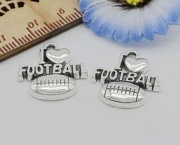 Free 100Pcs Antique Silver I love football Heart Charms Pendant For Jewelry Making 20x18mm