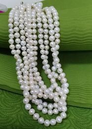 9-10mm Beaded Necklaces Natural White Pearl Necklace 54 Inch Gold Clasp