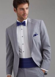 New Arrival Light Grey Groom Tuxedos Groomsmen Men's Wedding Prom Suits Bridegroom (Jacket+Pants+Girdle+Tie) high quality custom