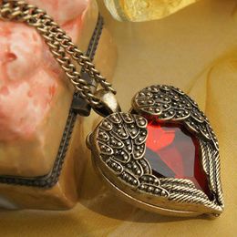 Fashion Women Chain Vintage Heart Angel Wing Pendant Necklace Red Rhinestone #R571