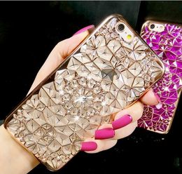 100pcs High Quality 3D rhinestone Electroplating rose flower design phone cases for iphone 6 6plus iphone 7 7plus soft Plating TPU Case