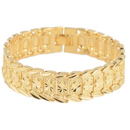 Star Carved Solid Wrist Chain 18K Yellow Gold Filled Men's Bracelets 8.3 inches,17mm