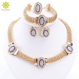 African Costume Jewellery Sets Women Gold Plated Beads Rhinestone Oval Shape Necklace Set Dubai Nigerian Wedding Accessories
