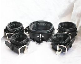 High Quality Real Leather Collar Handcuffs Anklet set for Wrist Ankle Leg Cuffs Restraints with Lock Adult Sex Toys BDSM Bondage9307345