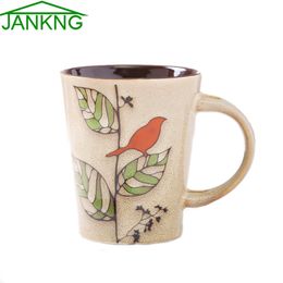 JK HOME 400mL Bird Tree Pant Ceramic Mugs Cup Novelty Hand Painted Coffee Mug Cup Birthday Gift Tea Cup Elegance Milk Mugs