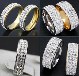 30pcs Vintage Wedding Rings 2 row 3 row Zircon crystal full rhinestone rings Silver Gold Stainless Steel CZ Engagement Rings Xmas Gift