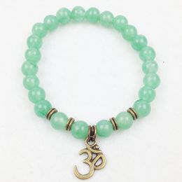 SN0202 Fashion 2016 Jewellery Green aventurine bracelet natural stone Om bracelet yoga spiritual stretch bracelet trendy designer bracelet