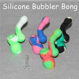 Silicone Sherlock Dab Rig Water Bong Pipe Portable Silicone Smoking Pipe Unbreakable Silicone Bubbler Hookahs with Glass Bowl