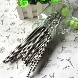 Wholesale-25 PCS BLACK CHEVRON Paper Drinking Straw Retro Vintage Wedding/Baby Shower