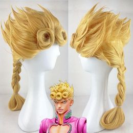 Wholesale free shipping >>>>JoJo's Bizarre Adventure Giorno Giovanna Long Golden Braid Styled Hair Wig N012