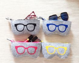 4 Colours Exquisite Wool Felt Cloth Eyeglass Case Women Sunglasses Boxes Children Zipper Bag 20PCs/Lot Free Shipping