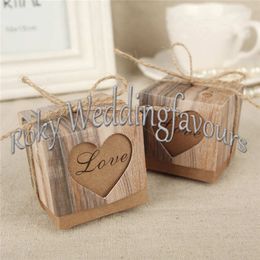 FREE SHIPPING 500PCS 5cm Square Rustic Favor Boxes Wedding Shower Rustic Heart with Love Candy Boxes Party Ideas