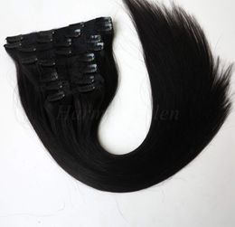 20" 22" Full Head Clip in Human hair extension Black Brown Blonde Color 120g 160g 1set/lot