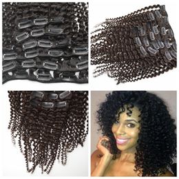 120g 12" 18" 20" 22" 24" 26" clip in hair extensions kinky curly Indian human hair weft 7PCS natural black G-EASY