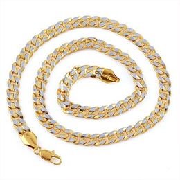 2-Tone Gold Filled Curb Chain Necklace For Men Party Birthday 24inches