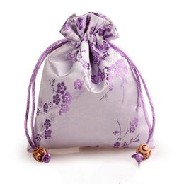 Thicken Cherry blossoms Small Gift Bag Drawstring Silk Brocade Jewellery Makeup Tools Storage Pouch Candy Tea Favour Bags Cloth Packaging