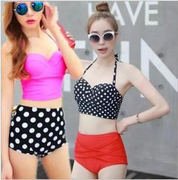 2017 New Hot Sexy Polka Dot Bikini Swimwear For Women High Waist Bandage Underwire Swimsuit Brazilian Bikinis Bathing Suits