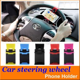 Cheapest Universal Car Steering Wheel Mobile Phone Holder Stand Bracket for iPhone i7 plus samsung note7 with retail package Colours 500pcs