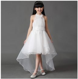 Best Quality White Tulle Flower Girl Dresses For Weddings Elegant Strapless Trailing Dress 2-14 Age Party Birthday Gown For Kids