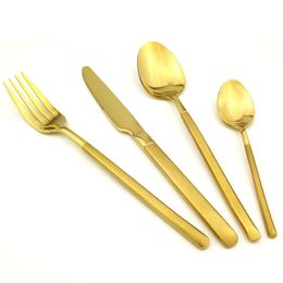 JK HOME 4pcs/set 24K Gold Cutlery 4Pcs Stainless Steel Flatware Tableware Dinner Spoon Polishing Plated Dinnerware Flatware Set For 1/6
