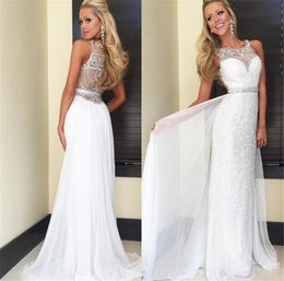 white evening wear UK - 2019 White Sequined Cheap Prom Party Dresses Crystals Sheer Neck Sheath Girls Pageant Dress Formal Dresses Evening Wear Custom Made