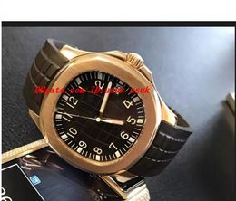 Top Quality Automatic Watch Men Black Dial Rose Gold Skeleton Rubber Band Transparent Back 5167 1A -001 Men's Watch310B