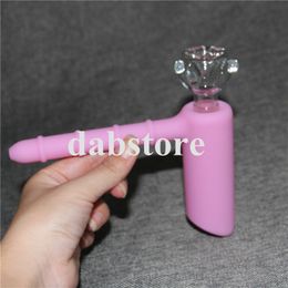 Glow in dark silicone hand pipe mini silicone water pipe wax dab oil rig portable hookah oil burner