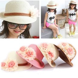 Spring Summer Children Straw Hats Soft Fashion Outdoor Boys Girls Kids Stingy Brim Caps Floral Bucket Hats Sun Hats Fitted Dome Cap KIDS-12