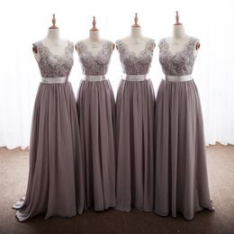 Elegant Chiffon V-Neck Bridesmaid Dress Lace Applique Sash Sleeveless Open Backless Wedding Guest Dresses Graceful A-Line Bridesmaids Dress