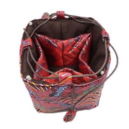 Wave Patterns Multi Grid Jewellery Gift Bag Drawstring Silk Brocade Square Bottom Packaging Beads Bracelet Necklace Tea Cup Storage Pouches