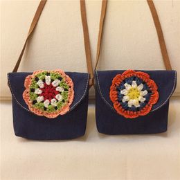 Fashion Baby Bags New Flower Crochet Children Messenger Bag Flower Kids Shoulder Bags Ethnic Style Girls Change Purse C2341