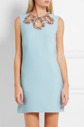 Light Blue Sexy Cut Out Round Neck Dress Sequins Sleeveless Dresses 040408